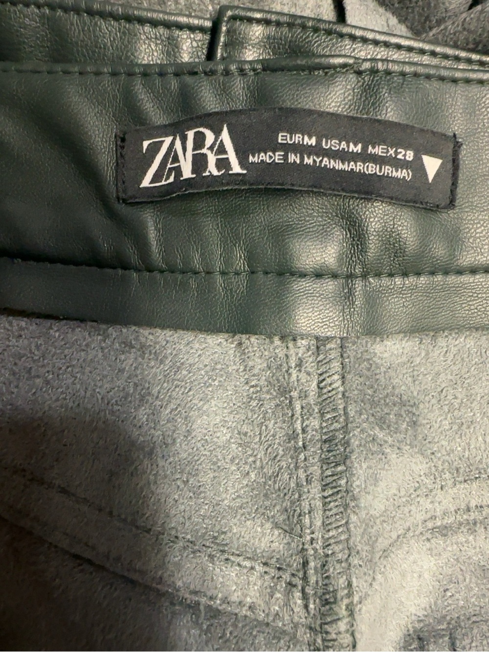 ZARA Dark Green Faux Leather High Rise Wide Leg Pants Size M - Picture 11 of 13